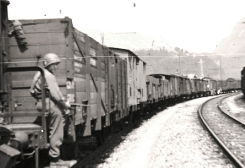 An American soldier guards the Hungarian Gold Train in Werfen, Austria